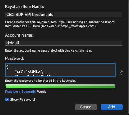 Storing a new entry into the Keychain Access