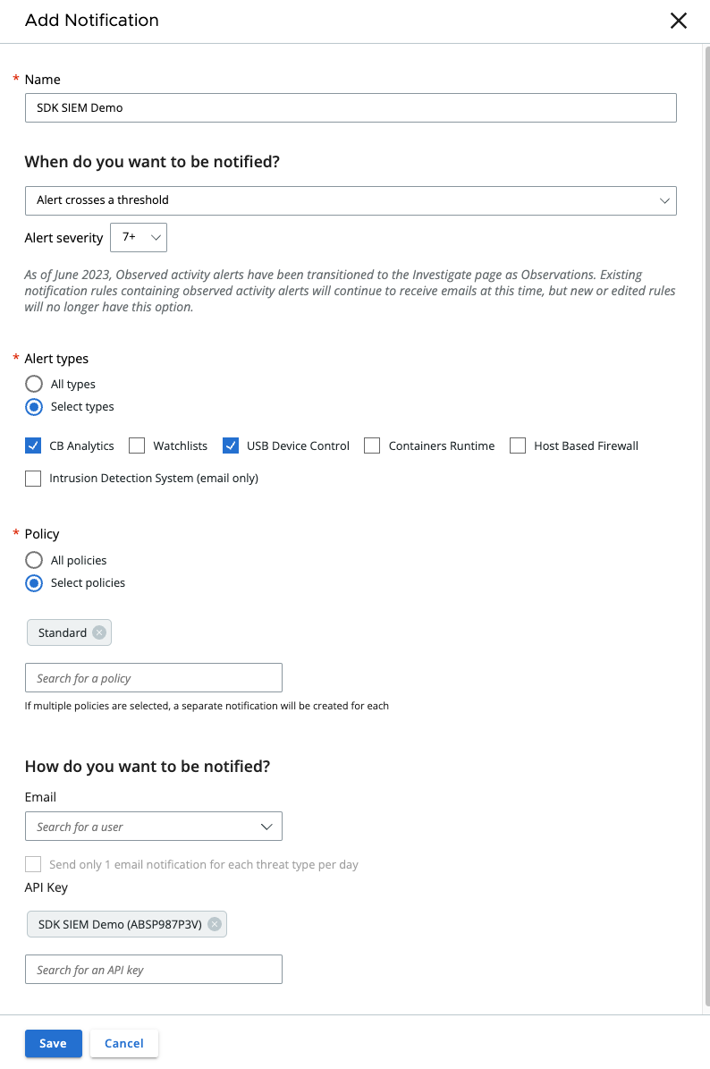 Editing a notification in the CBC Platform